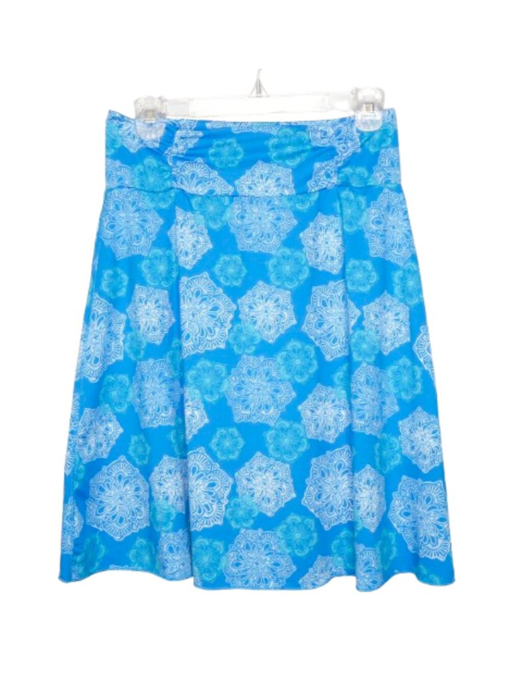Tranquility Blue & White Casual Pull-On A-Line Knee-Length Skirt - S
